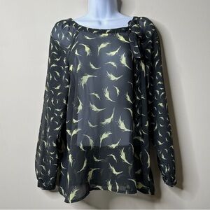 LOFT size small Sheer Feather Pattern Blouse